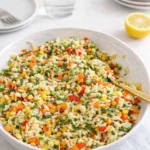 Rainbow Orzo Salad colorful pasta bowl with lemon dressing