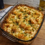 Shrimp Casserole Recipe baked dish with golden cheese and shrimp