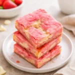 Strawberry White Chocolate Gooey Bars fresh from oven