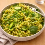 Fresh ingredients for 20 Minute Green Goddess Pasta Salad including avocado and basil.