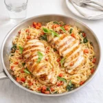 Best Bruschetta Chicken Pasta served with fresh tomatoes and basil