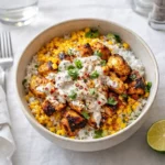 Best Street Corn Chicken Rice Bowl with juicy chicken and creamy corn
