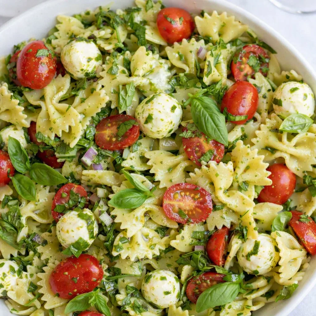 Bow Tie Pasta Salad with Pesto and Tomatoes