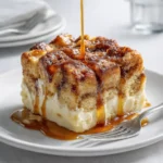 Cinnamon Toast Bread Pudding Caramel served warm with caramel drizzle
