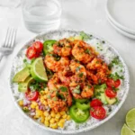Fiesta Shrimp Bowl with rice, shrimp, avocado and corn