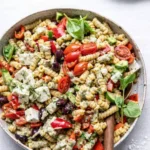 Greek Olive Pasta Salad with feta and olives