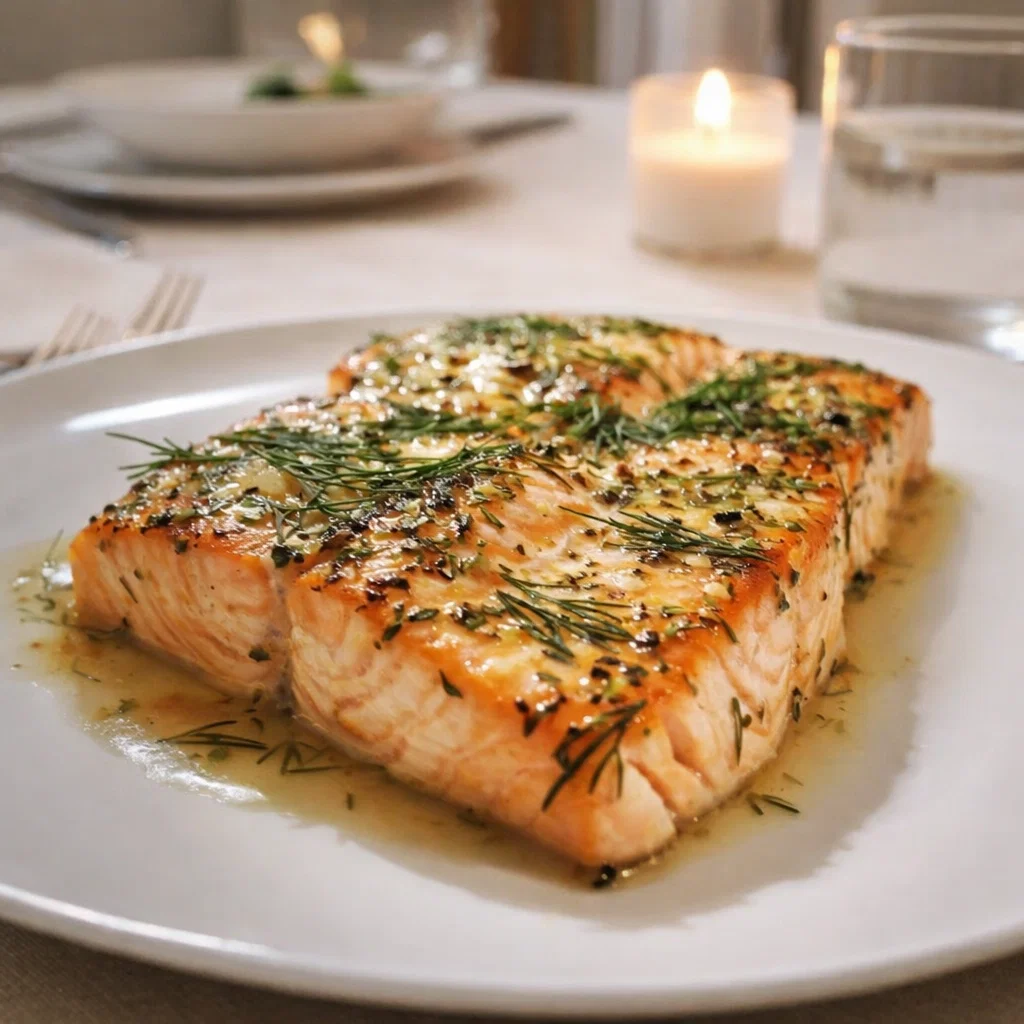 Marry Me Salmon served with lemon and dill