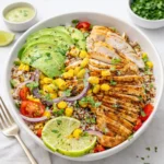 Mexican Grilled Chicken Bowl with avocado and quinoa