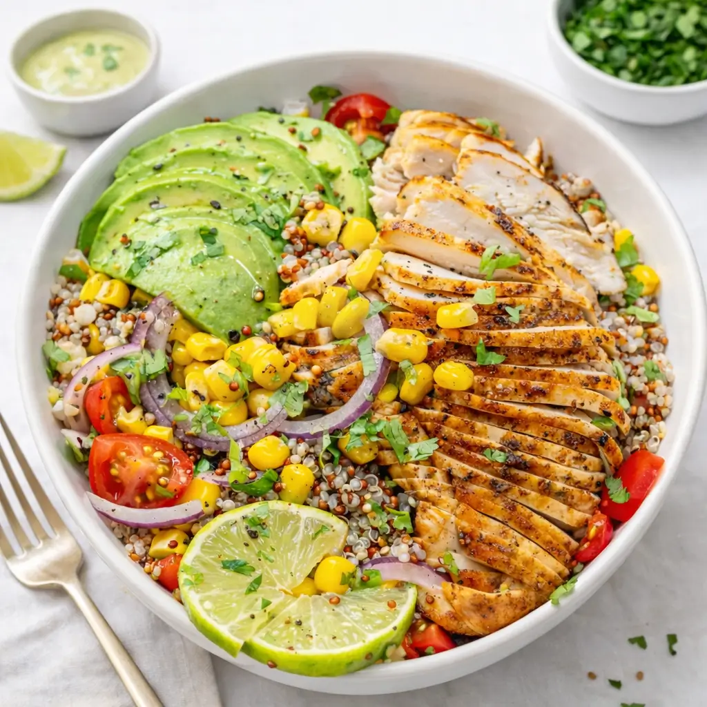Mexican Grilled Chicken Bowl with avocado and quinoa