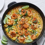 Shrimp and Creamed Corn in skillet