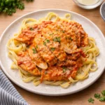 Slow Cooker Creamy Tomato Basil Chicken Breast in crockpot
