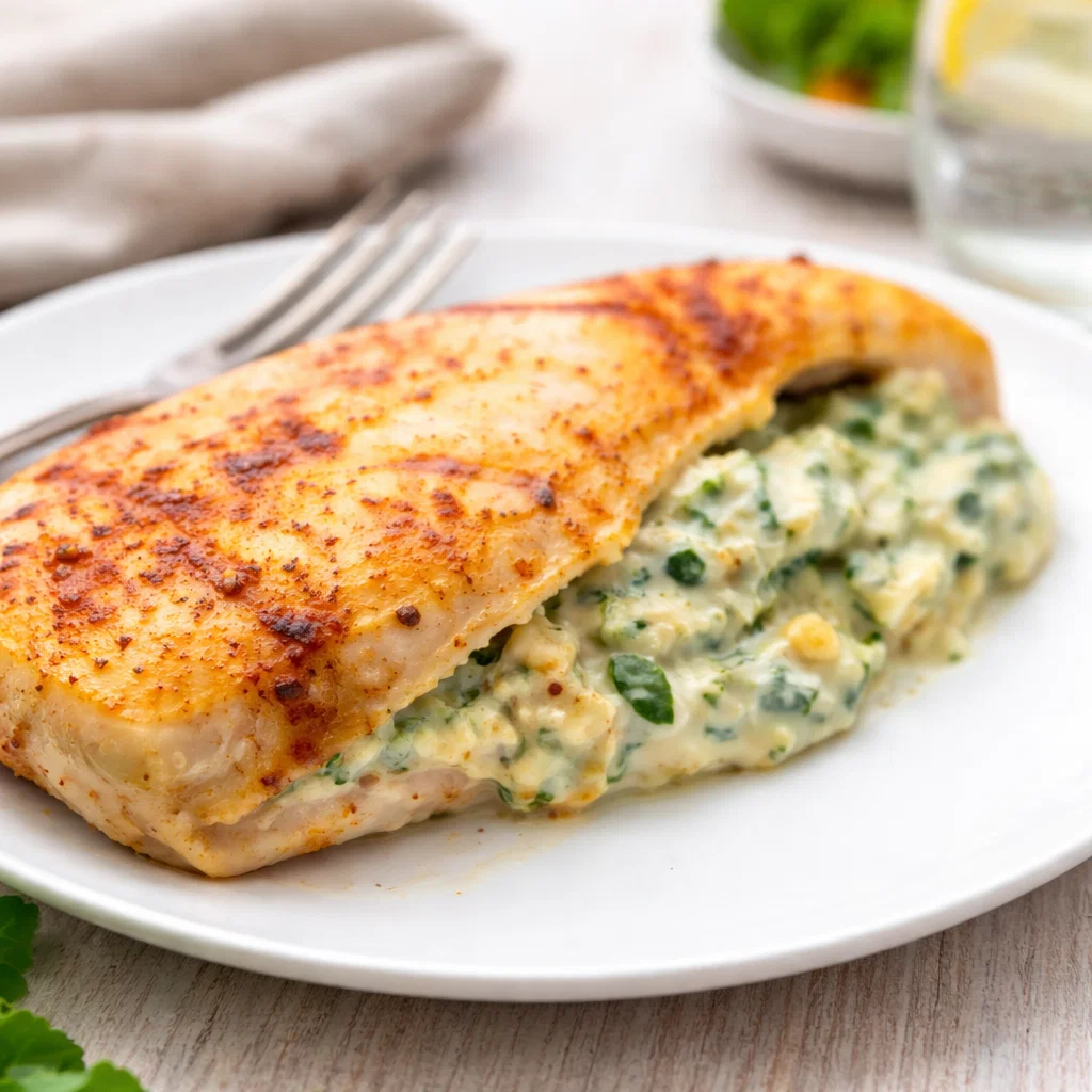 Spinach Stuffed Chicken sliced with creamy spinach filling