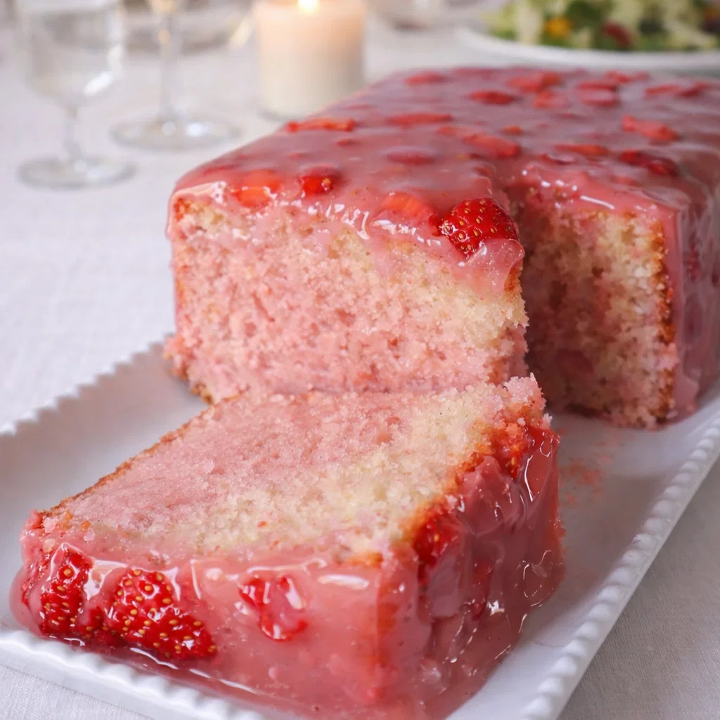 Strawberry Pound Cake with fresh strawberries
