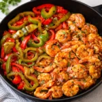 30 Minute Sweet Chili Shrimp in a cast-iron skillet