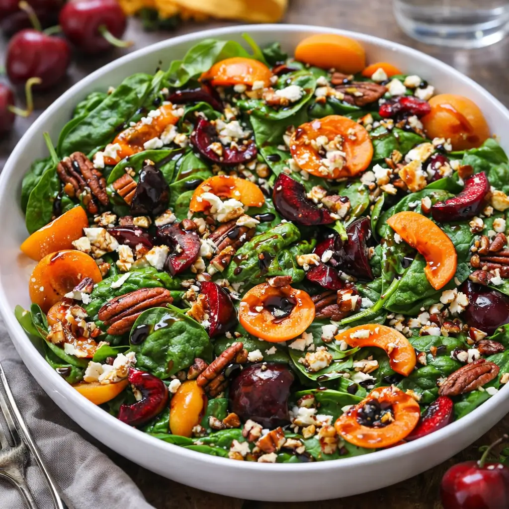 Apricot Salad SUMMER SALAD with spinach and cherries