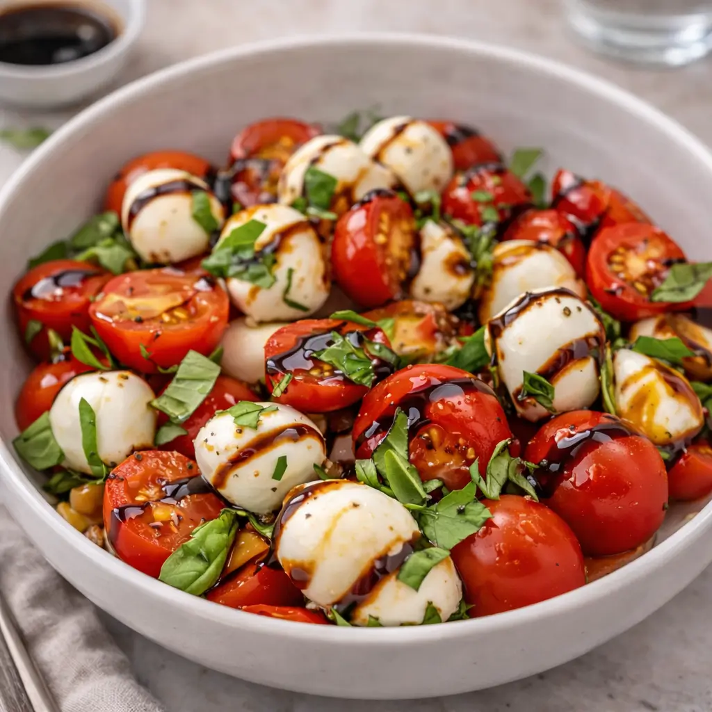 Best Caprese Salad Bowl with balsamic glaze and fresh basil