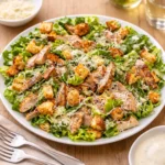 Best Chicken Caesar Salad with Homemade Croutons in a wooden bowl
