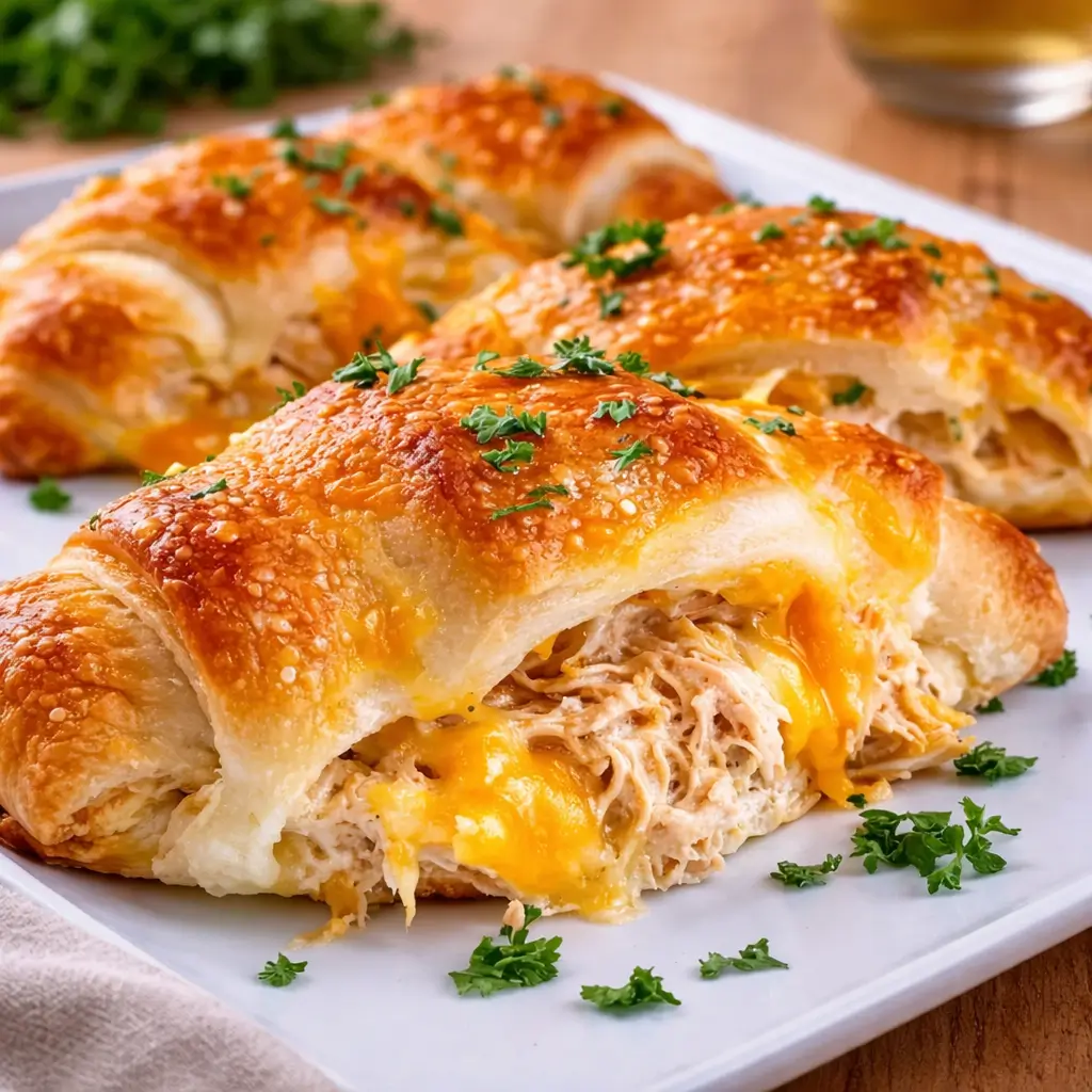 Cheesy Chicken Crescent Rolls on a white plate