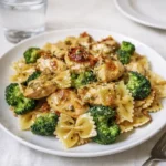 Cowboy Butter Lemon Bowtie Chicken in a bowl with herbs