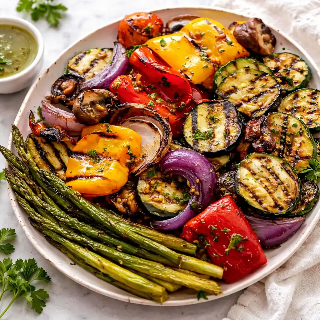 Delectable Grilled Veggies with Marinade in a rustic bowl