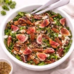 Fig Salad with Arugula and Pecans in a blue bowl