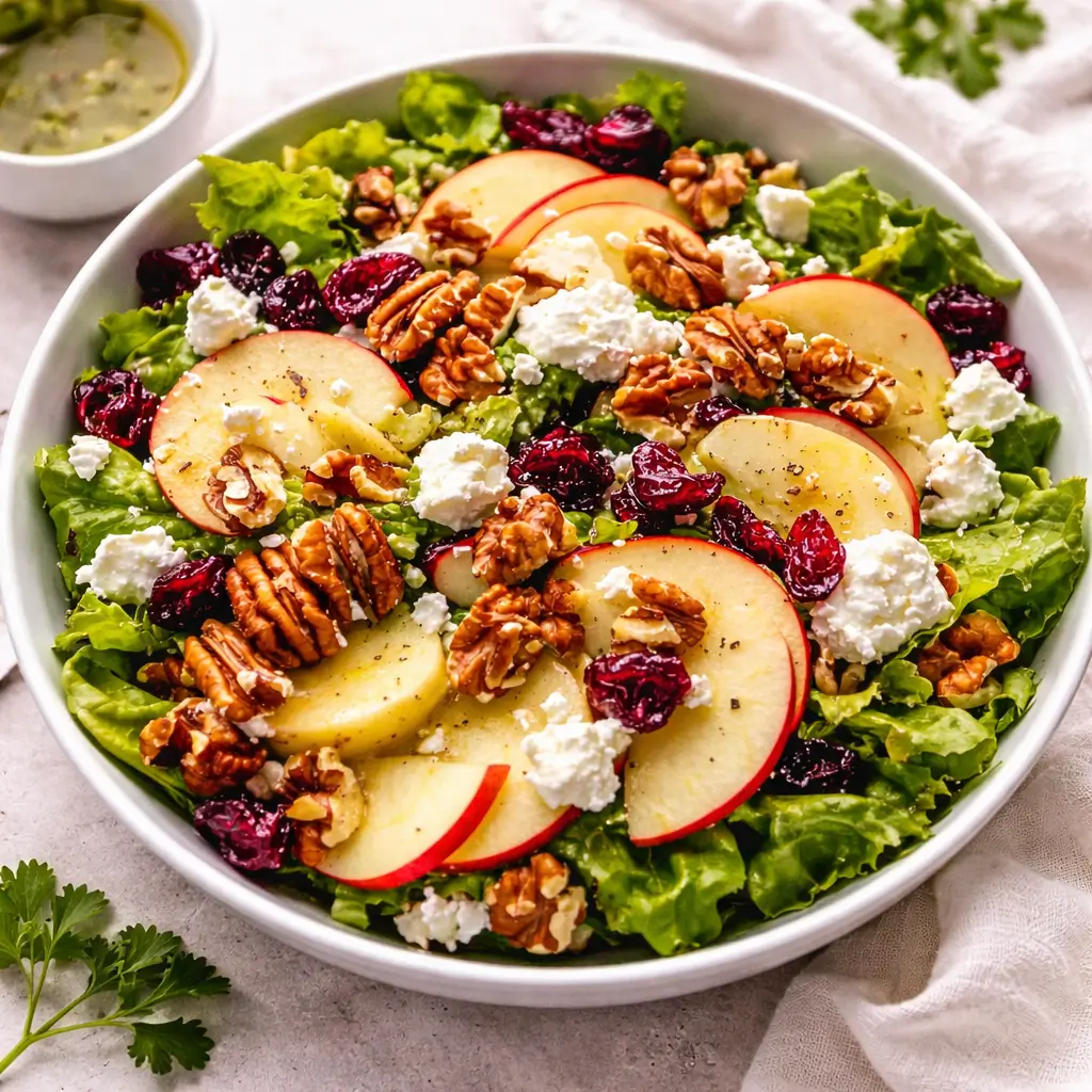 Honeycrisp Apple Feta Salad in a wooden bowl