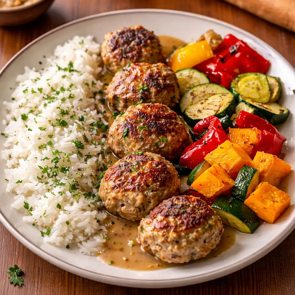 How to Make Juicy Meatballs with Rice and Roasted Veggies in 30 Minutes
