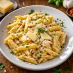 A bowl of One Pot Creamy Garlic Pasta topped with parsley