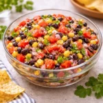 Pioneer Woman Cowboy Caviar Recipe in a glass bowl with tortilla chips