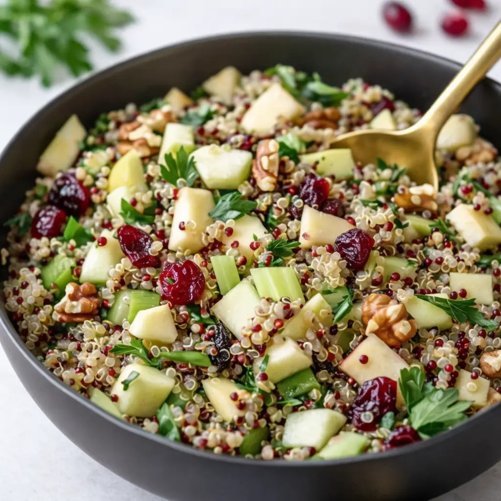 Quinoa Apple Salad with fresh apples and walnuts in a bowl