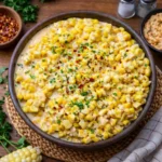 Slow Cooker Cowboy Butter Creamed Corn in a rustic bowl with parsley garnish.