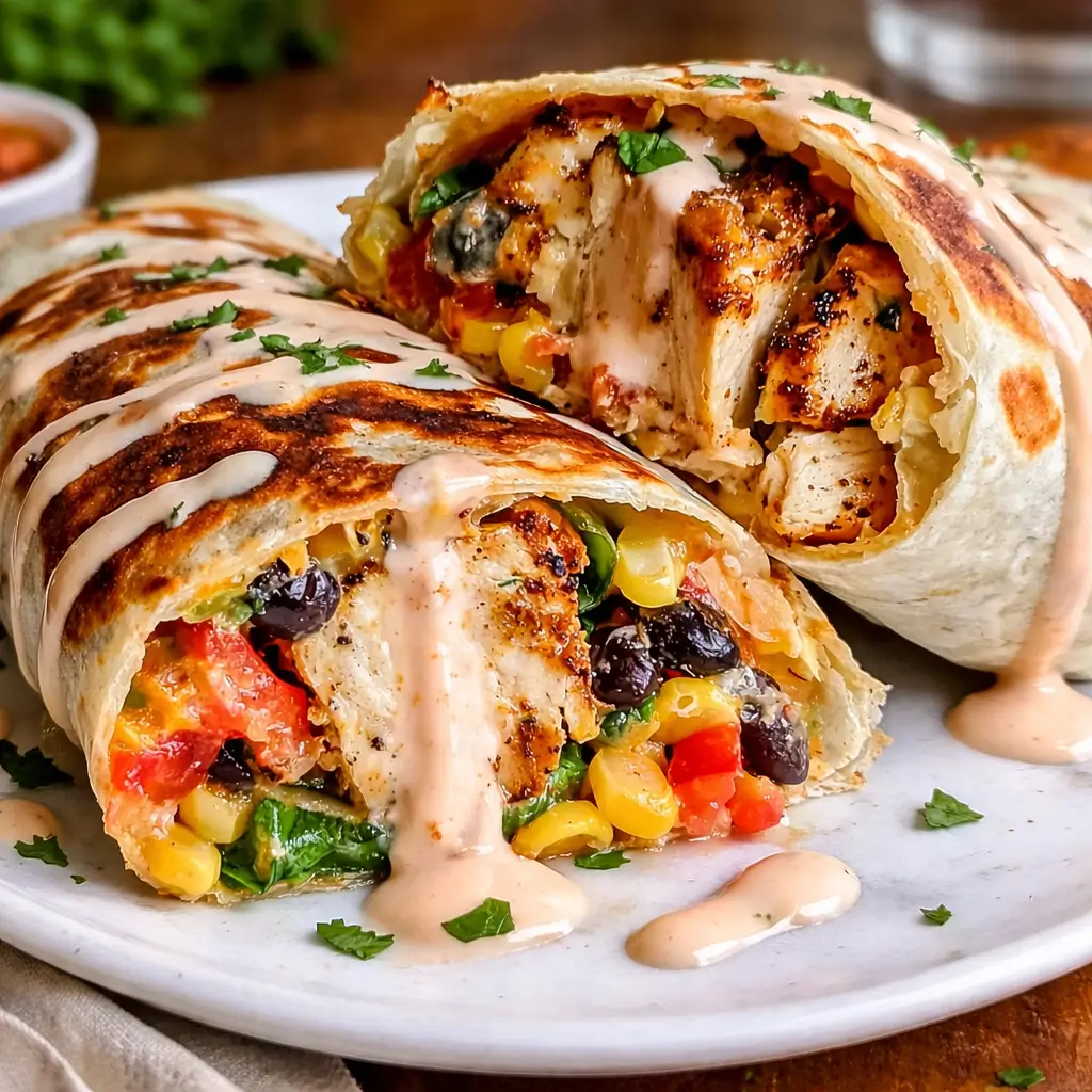 Delicious Southwest Chicken Wrap with avocado and black beans