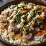 Steak Queso Rice with Creamy Sauce