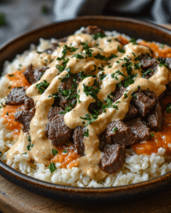 Steak Queso Rice with Creamy Sauce