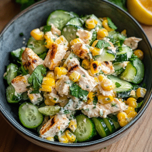 Street Corn Creamy Cucumber Chicken Salad