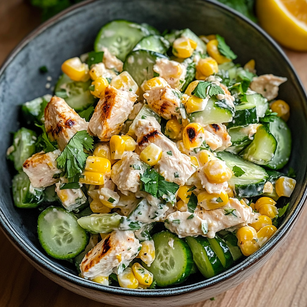 Street Corn Creamy Cucumber Chicken Salad