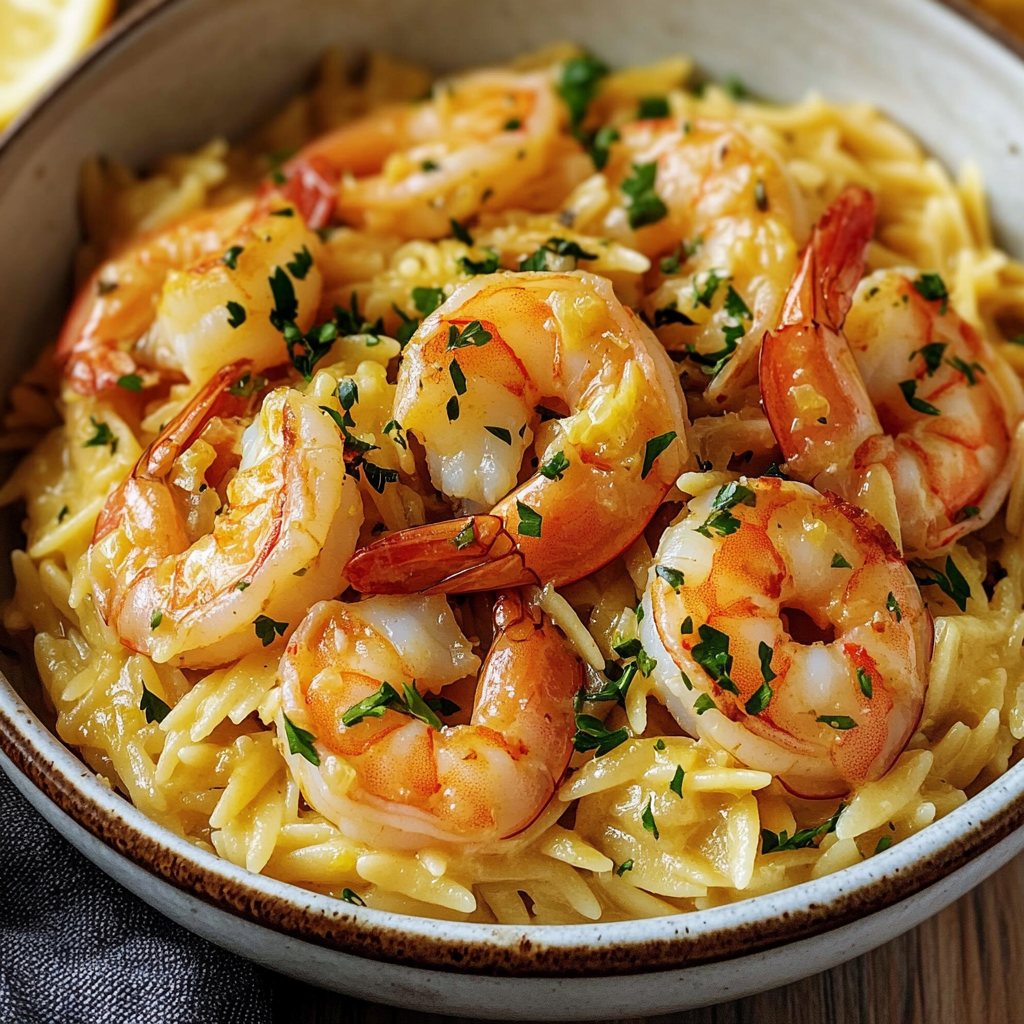 Shrimp Orzo in Lemon Garlic Sauce