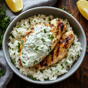 Dump-and-Bake Chicken Tzatziki with Rice