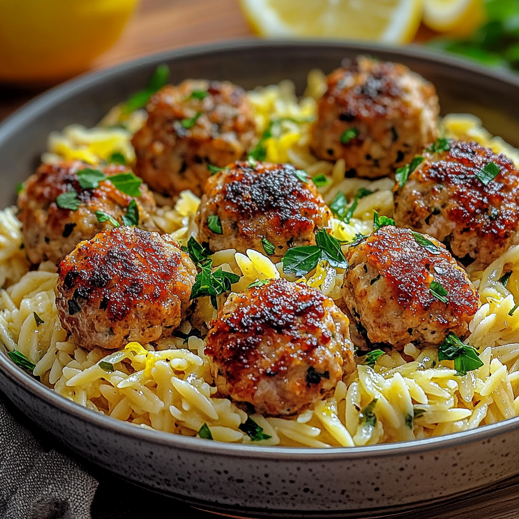 Greek Chicken Meatballs with Lemon Orzo – A Fresh, Flavorful One-Pot Wonder