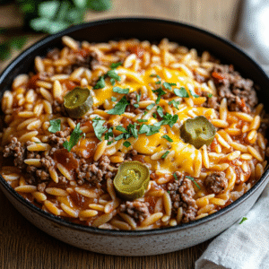 One-Pot Cheeseburger Orzo Skillet