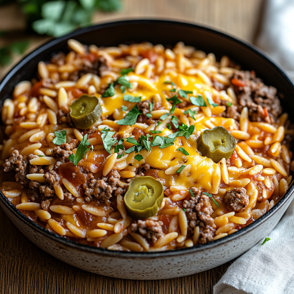 One-Pot Cheeseburger Orzo Skillet