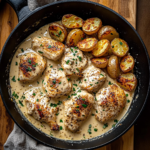Creamy Garlic Chicken Skillet with Roasted Baby Potatoes