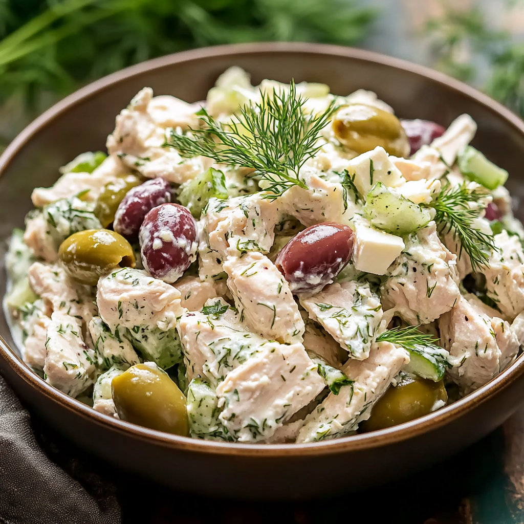 Tzatziki Chicken Salad with Olives, Feta, and Dill Recipe