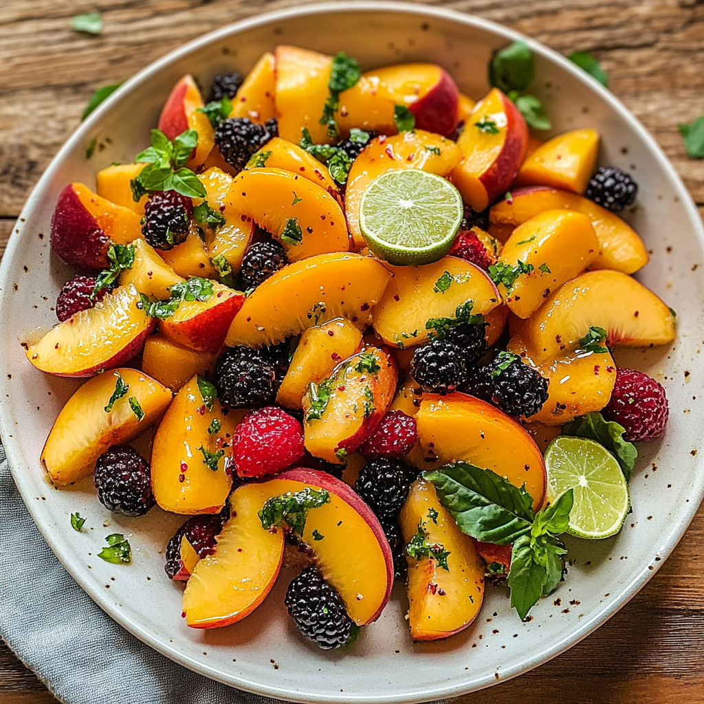 Peach Fruit Salad with Honey Lime Dressing