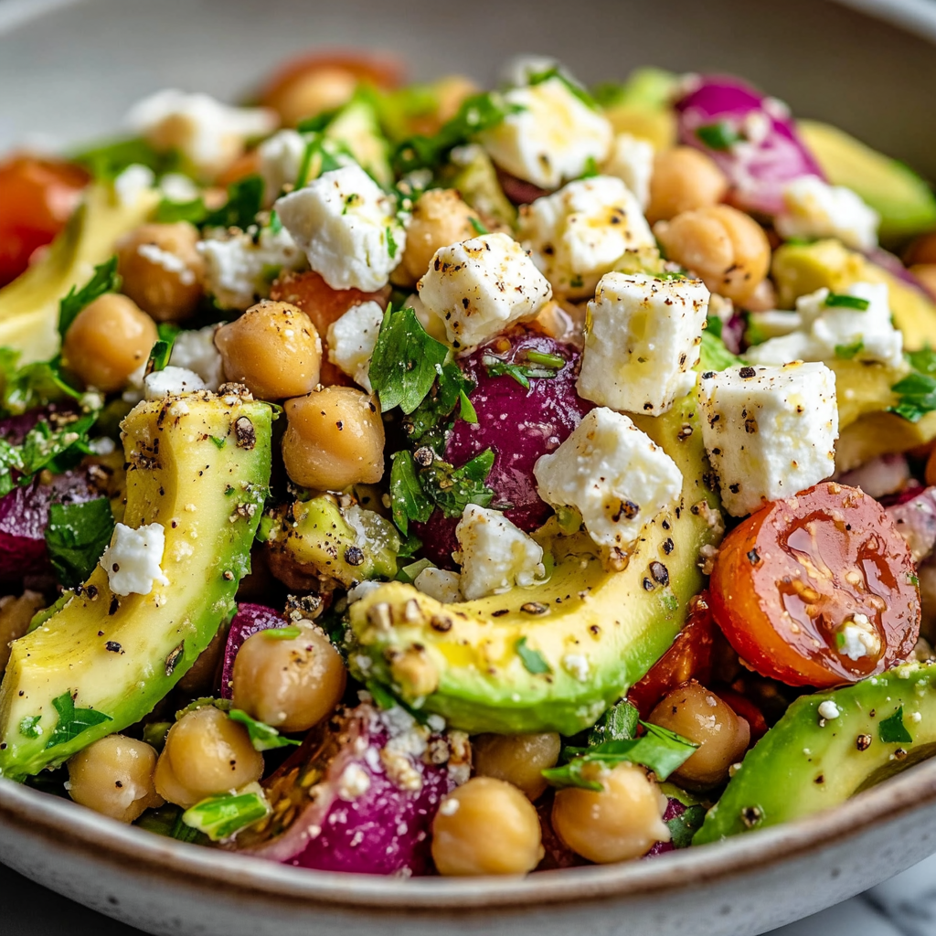 The Best Chickpea Feta Avocado Salad