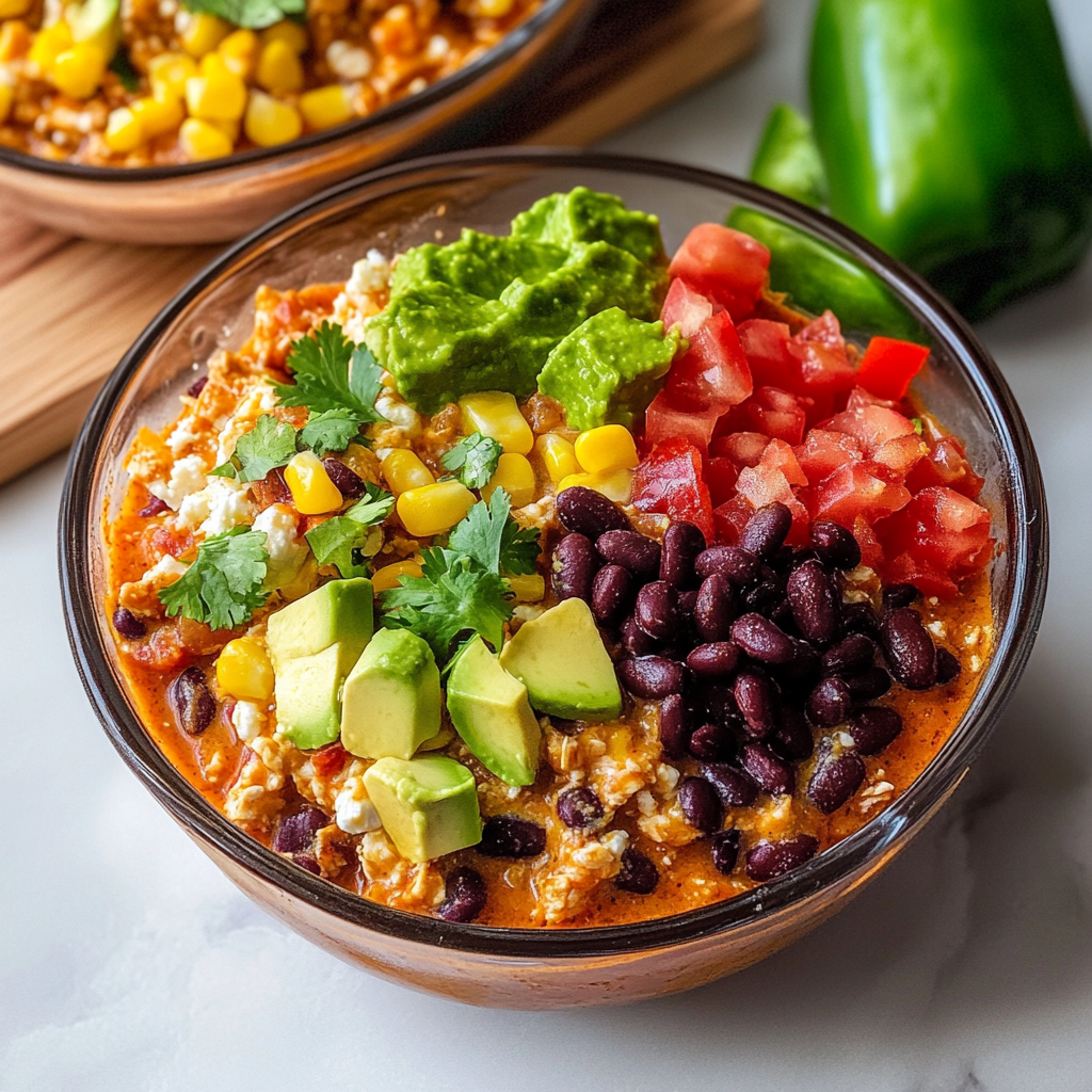High-Protein Chicken Cottage Cheese Enchilada Bowls