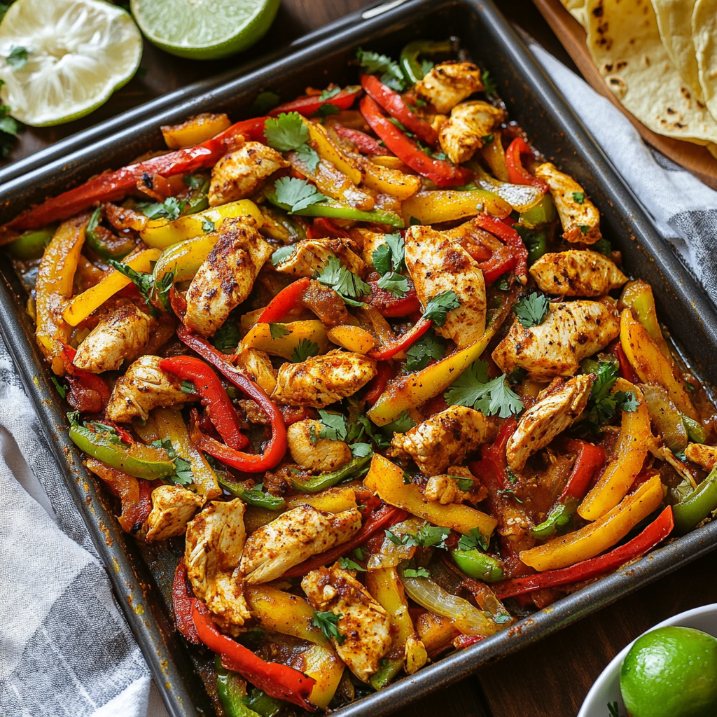 Sheet-Pan Chicken Fajitas with Roasted Garlic Chipotle Sauce