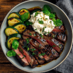 Balsamic Flank Steak with Zucchini and Whipped Feta