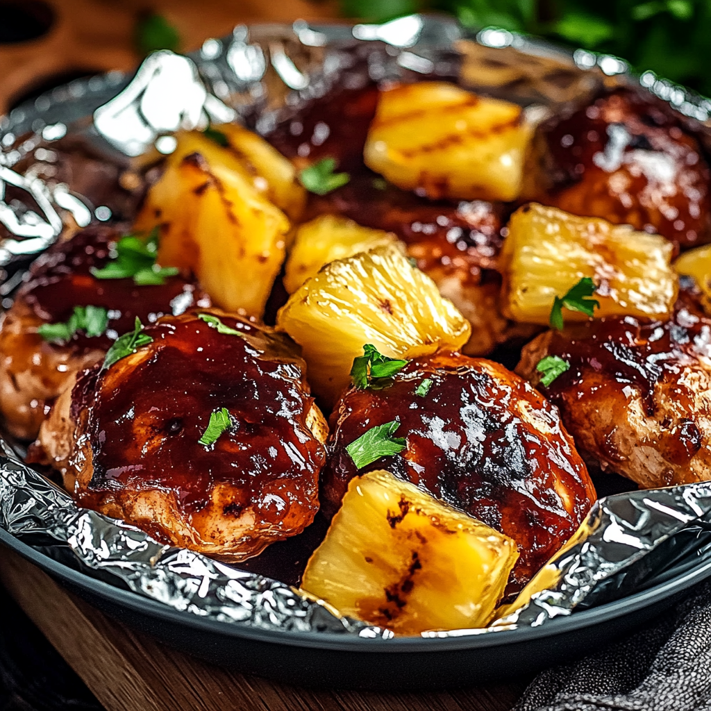Hawaiian BBQ Chicken and Pineapple Foil Packets