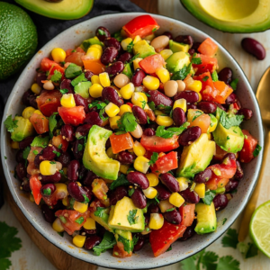 Three Bean, Corn and Avocado Salad